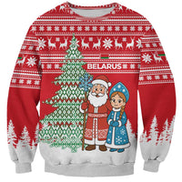 Belarus Christmas Sweatshirt with Ded Moroz Snow Maiden Christmas Tree and Nordic Pattern Design - Wonder Print Shop
