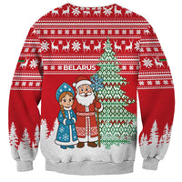 Belarus Christmas Sweatshirt with Ded Moroz Snow Maiden Christmas Tree and Nordic Pattern Design - Wonder Print Shop