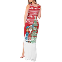 Belarus Christmas Tank Maxi Dress with Ded Moroz Snow Maiden Christmas Tree and Nordic Pattern Design - Wonder Print Shop
