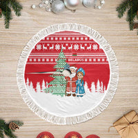 Belarus Christmas Tree Skirt with Ded Moroz Snow Maiden Christmas Tree and Nordic Pattern Design - Wonder Print Shop