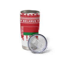 Belarus Christmas Tumbler Cup with Ded Moroz Snow Maiden Christmas Tree and Nordic Pattern Design - Wonder Print Shop