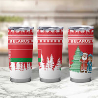 Belarus Christmas Tumbler Cup with Ded Moroz Snow Maiden Christmas Tree and Nordic Pattern Design - Wonder Print Shop