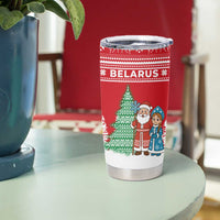 Belarus Christmas Tumbler Cup with Ded Moroz Snow Maiden Christmas Tree and Nordic Pattern Design - Wonder Print Shop