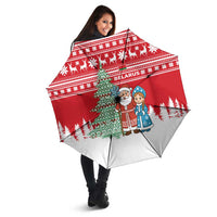 Belarus Christmas Umbrella with Ded Moroz Snow Maiden Christmas Tree and Nordic Pattern Design - Wonder Print Shop