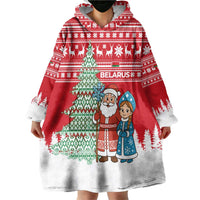 Belarus Christmas Wearable Blanket Hoodie with Ded Moroz Snow Maiden Christmas Tree and Nordic Pattern Design - Wonder Print Shop