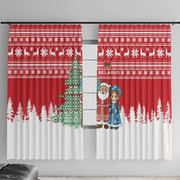Belarus Christmas Window Curtain with Ded Moroz Snow Maiden Christmas Tree and Nordic Pattern Design - Wonder Print Shop