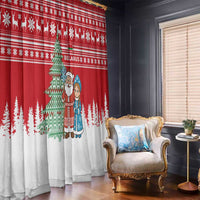 Belarus Christmas Window Curtain with Ded Moroz Snow Maiden Christmas Tree and Nordic Pattern Design - Wonder Print Shop