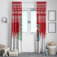 Belarus Christmas Window Curtain with Ded Moroz Snow Maiden Christmas Tree and Nordic Pattern Design - Wonder Print Shop