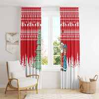 Belarus Christmas Window Curtain with Ded Moroz Snow Maiden Christmas Tree and Nordic Pattern Design - Wonder Print Shop