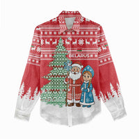 Belarus Christmas Women Casual Shirt with Ded Moroz Snow Maiden Christmas Tree and Nordic Pattern Design - Wonder Print Shop