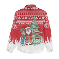 Belarus Christmas Women Casual Shirt with Ded Moroz Snow Maiden Christmas Tree and Nordic Pattern Design - Wonder Print Shop