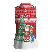 Belarus Christmas Women Sleeveless Polo Shirt with Ded Moroz Snow Maiden Christmas Tree and Nordic Pattern Design - Wonder Print Shop
