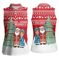 Belarus Christmas Women Sleeveless Polo Shirt with Ded Moroz Snow Maiden Christmas Tree and Nordic Pattern Design - Wonder Print Shop