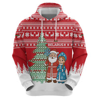 Belarus Christmas Zip Hoodie with Ded Moroz Snow Maiden Christmas Tree and Nordic Pattern Design - Wonder Print Shop