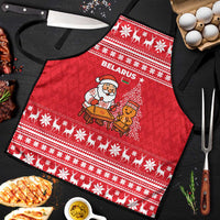 Belarus Christmas Apron with Santa Gingerbread Playing Chess National Emblem and Nordic Pattern Design - Wonder Print Shop