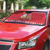 Belarus Christmas Auto Sun Shade with Santa Gingerbread Playing Chess National Emblem and Nordic Pattern Design - Wonder Print Shop