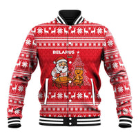 Belarus Christmas Baseball Jacket with Santa Gingerbread Playing Chess National Emblem and Nordic Pattern Design - Wonder Print Shop