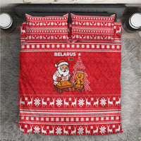 Belarus Christmas Bedding Set with Santa Gingerbread Playing Chess National Emblem and Nordic Pattern Design - Wonder Print Shop