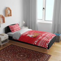 Belarus Christmas Bedding Set with Santa Gingerbread Playing Chess National Emblem and Nordic Pattern Design - Wonder Print Shop