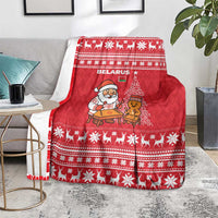 Belarus Christmas Blanket with Santa Gingerbread Playing Chess National Emblem and Nordic Pattern Design - Wonder Print Shop