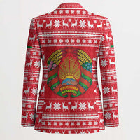 Belarus Christmas Blazer with Santa Gingerbread Playing Chess National Emblem and Nordic Pattern Design - Wonder Print Shop