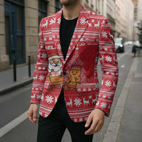 Belarus Christmas Blazer with Santa Gingerbread Playing Chess National Emblem and Nordic Pattern Design - Wonder Print Shop