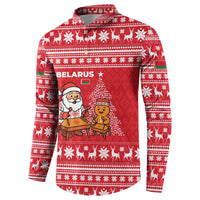 Belarus Christmas Button Sweatshirt with Santa Gingerbread Playing Chess National Emblem and Nordic Pattern Design - Wonder Print Shop