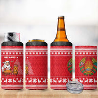 Belarus Christmas 4 in 1 Can Cooler Tumbler with Santa Gingerbread Playing Chess National Emblem and Nordic Pattern Design - Wonder Print Shop