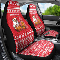 Belarus Christmas Car Seat Cover with Santa Gingerbread Playing Chess National Emblem and Nordic Pattern Design - Wonder Print Shop