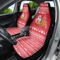 Belarus Christmas Car Seat Cover with Santa Gingerbread Playing Chess National Emblem and Nordic Pattern Design - Wonder Print Shop