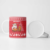 Belarus Christmas Ceramic Mug with Santa Gingerbread Playing Chess National Emblem and Nordic Pattern Design - Wonder Print Shop