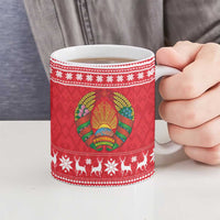 Belarus Christmas Ceramic Mug with Santa Gingerbread Playing Chess National Emblem and Nordic Pattern Design - Wonder Print Shop