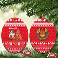 Belarus Christmas Ceramic Ornament with Santa Gingerbread Playing Chess National Emblem and Nordic Pattern Design - Wonder Print Shop