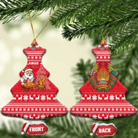 Belarus Christmas Ceramic Ornament with Santa Gingerbread Playing Chess National Emblem and Nordic Pattern Design - Wonder Print Shop