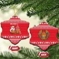 Belarus Christmas Ceramic Ornament with Santa Gingerbread Playing Chess National Emblem and Nordic Pattern Design - Wonder Print Shop