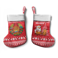 Belarus Christmas Stocking with Santa Gingerbread Playing Chess National Emblem and Nordic Pattern Design - Wonder Print Shop
