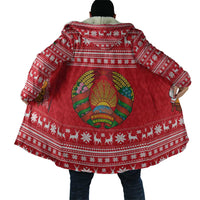 Belarus Christmas Cloak with Santa Gingerbread Playing Chess National Emblem and Nordic Pattern Design - Wonder Print Shop
