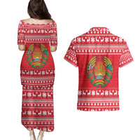 Belarus Christmas Couples Matching Puletasi and Hawaiian Shirt with Santa Gingerbread Playing Chess National Emblem and Nordic Pattern Design - Wonder Print Shop