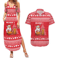 Belarus Christmas Couples Matching Summer Maxi Dress and Hawaiian Shirt with Santa Gingerbread Playing Chess National Emblem and Nordic Pattern Design - Wonder Print Shop