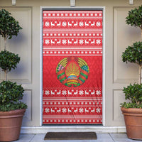 Belarus Christmas Door Cover with Santa Gingerbread Playing Chess National Emblem and Nordic Pattern Design - Wonder Print Shop