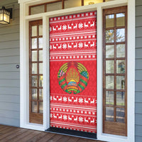 Belarus Christmas Door Cover with Santa Gingerbread Playing Chess National Emblem and Nordic Pattern Design - Wonder Print Shop