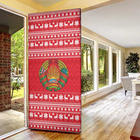 Belarus Christmas Door Cover with Santa Gingerbread Playing Chess National Emblem and Nordic Pattern Design - Wonder Print Shop