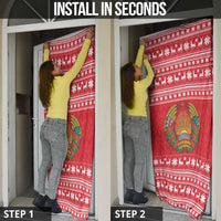 Belarus Christmas Door Cover with Santa Gingerbread Playing Chess National Emblem and Nordic Pattern Design - Wonder Print Shop