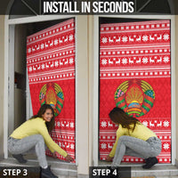Belarus Christmas Door Cover with Santa Gingerbread Playing Chess National Emblem and Nordic Pattern Design - Wonder Print Shop