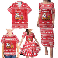 Belarus Christmas Family Matching Puletasi and Hawaiian Shirt with Santa Gingerbread Playing Chess National Emblem and Nordic Pattern Design - Wonder Print Shop