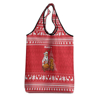 Belarus Christmas Grocery Bag with Santa Gingerbread Playing Chess National Emblem and Nordic Pattern Design - Wonder Print Shop