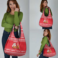 Belarus Christmas Grocery Bag with Santa Gingerbread Playing Chess National Emblem and Nordic Pattern Design - Wonder Print Shop