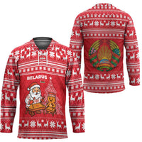 Belarus Christmas Hockey Jersey with Santa Gingerbread Playing Chess National Emblem and Nordic Pattern Design - Wonder Print Shop