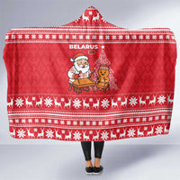 Belarus Christmas Hooded Blanket with Santa Gingerbread Playing Chess National Emblem and Nordic Pattern Design - Wonder Print Shop