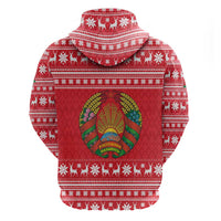 Belarus Christmas Hoodie with Santa Gingerbread Playing Chess National Emblem and Nordic Pattern Design - Wonder Print Shop